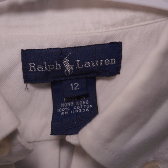Ralph Lauren Kids Boy White Oxford 100% Cotton Button Down Shirt Size 12 - Picture 5 of 5